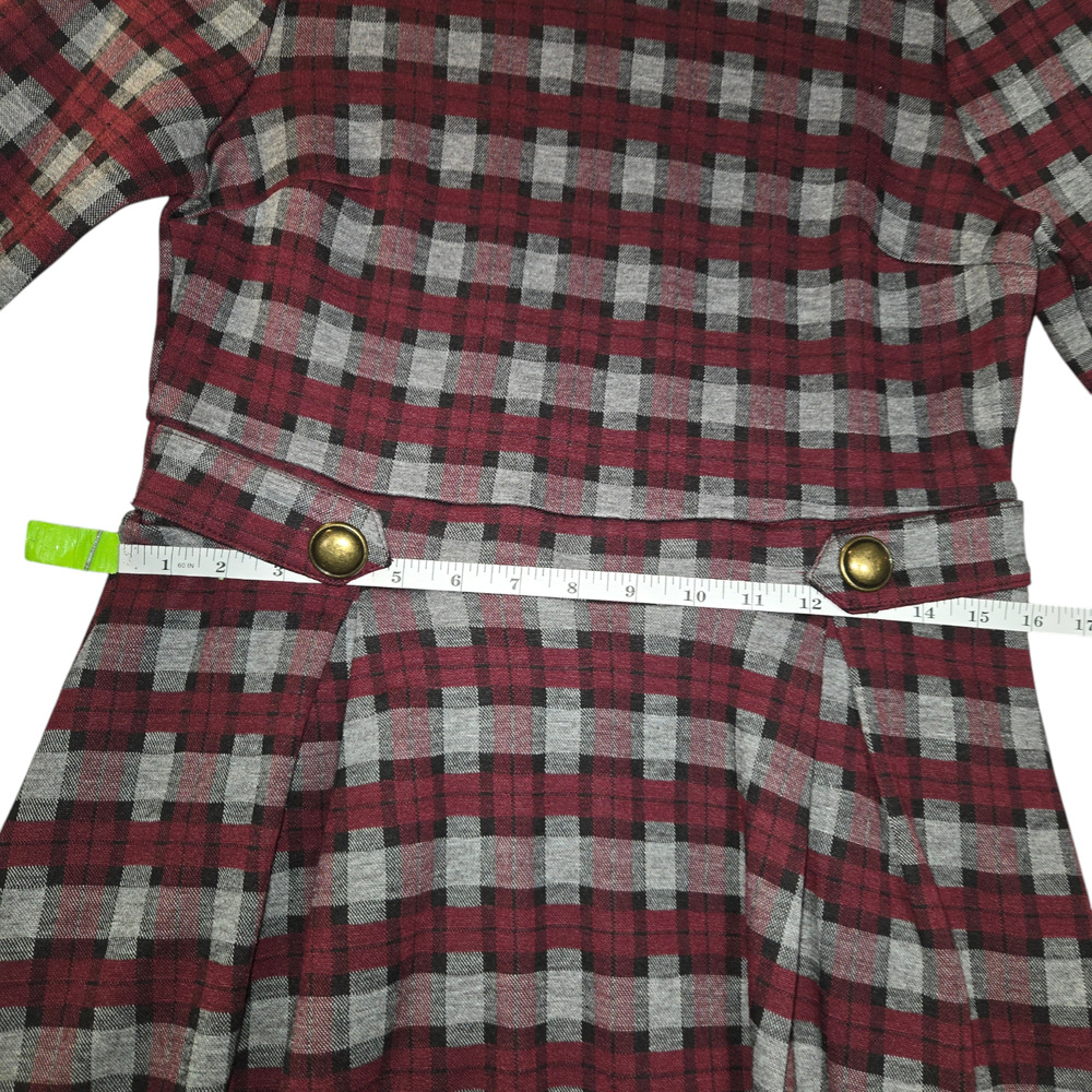 NWOT Modcloth Womens Large Fit & Flare Dress Plaid Burgundy Stretch Preppy - Picture 10 of 15